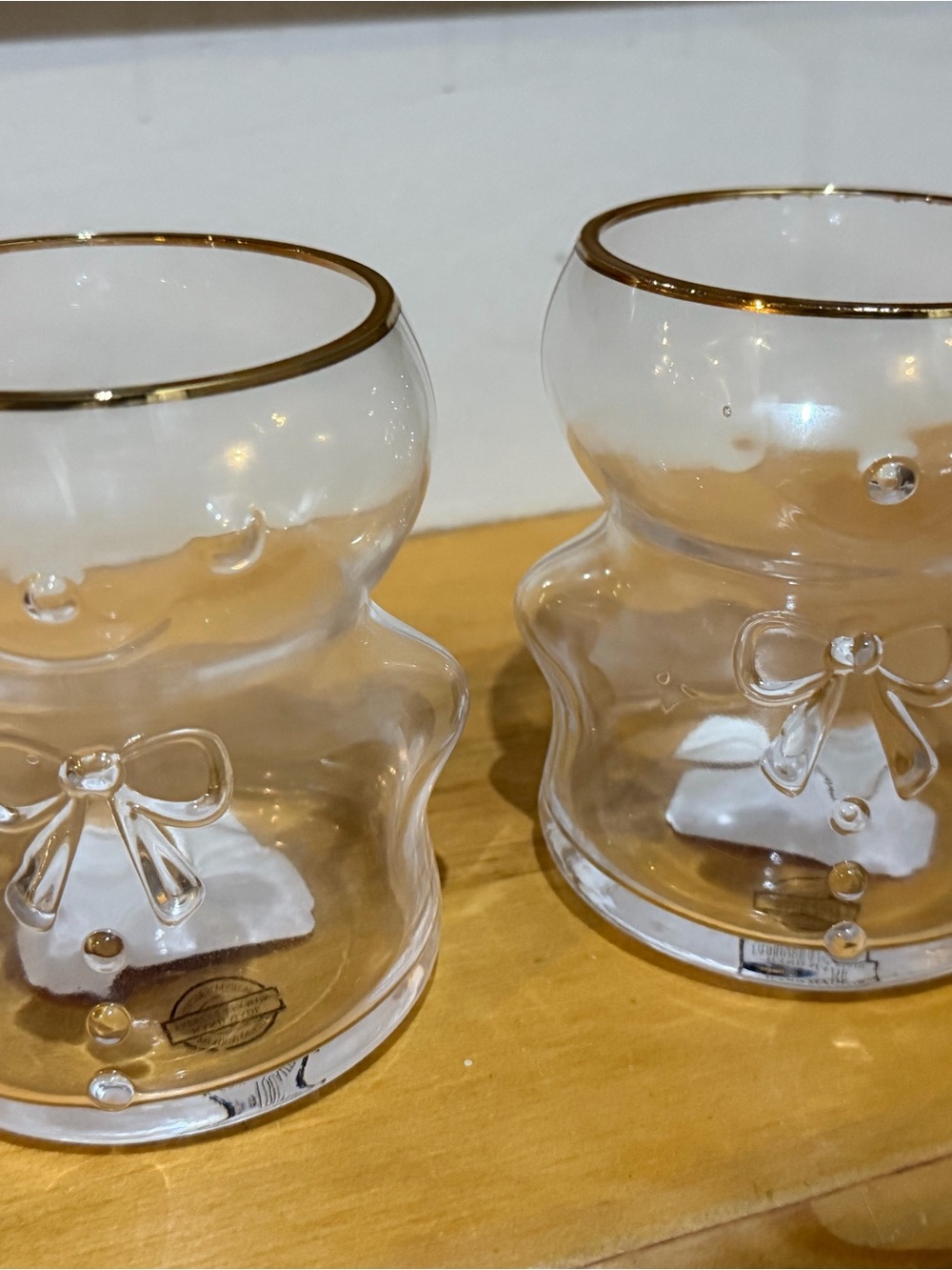 Clear Glass gingerbread man handmade with Gold Rim (Set of 2) new